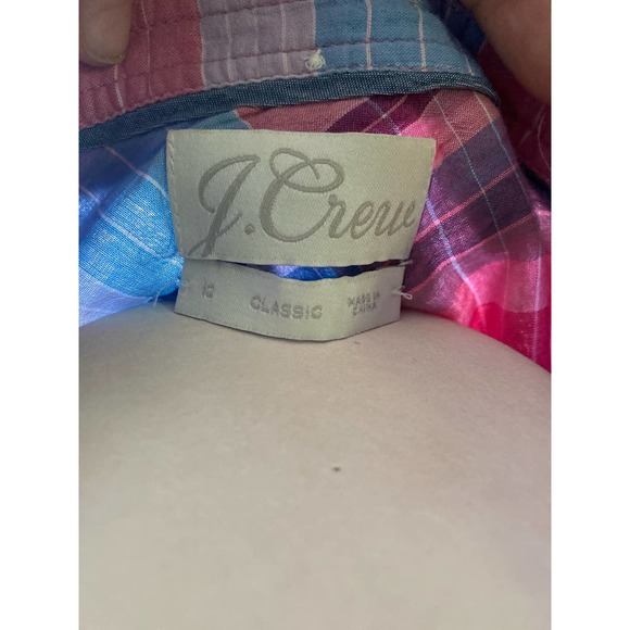 J Crew Classic Pink Light Blue Plaid 1/2 Button Down Size 10 - Picture 3 of 3